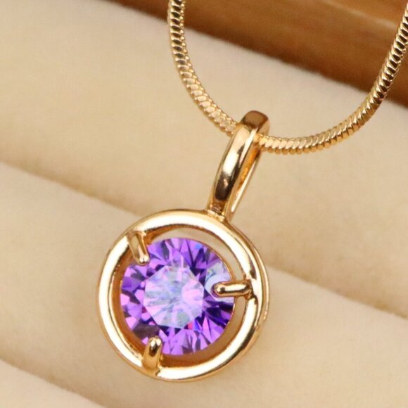 "Round Purple Pendant with Gold Finish – Subtle Elegance for Daily Wear,XPPT1705 - Picture 1 of 13